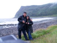 On our way to Carsaig Arches - but torrential rain made us very soggy!!